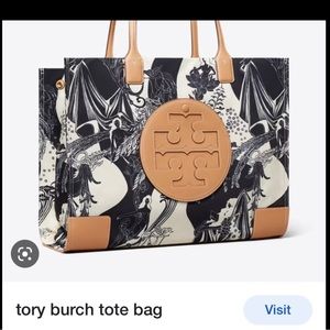 Tory Burch Art Deco Printed Ella Tote Bag with leather